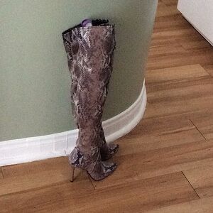 Snake skin knee high boots